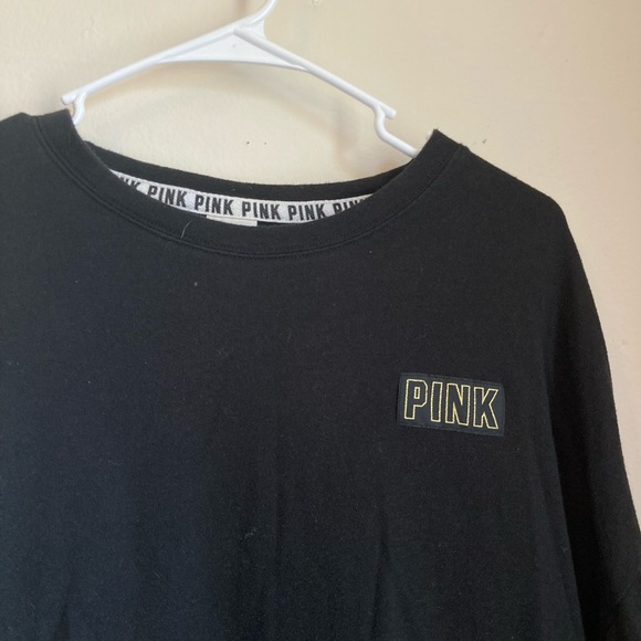 PINK Victoria Secret Side Slit Black Pullover Logo Medium - Picture 2 of 6